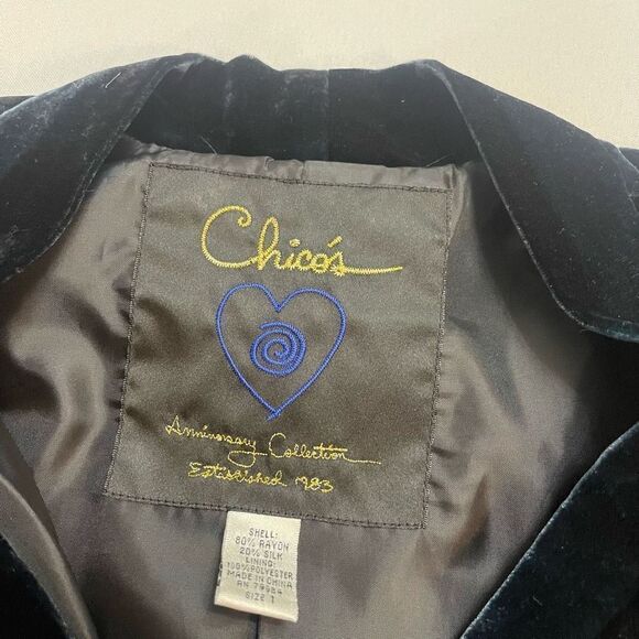 Chico’s Anniversary Collection Butterfly Silk Spruce Green Velvet Jacket Size 1 - Picture 11 of 11